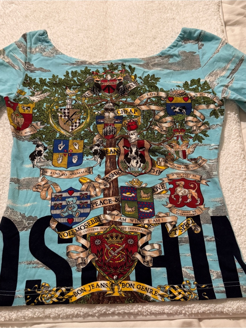 RARE Vintage Y2K Moschino Jeans "Cloud and Tree" Women's Tee Size IT 48 US 10